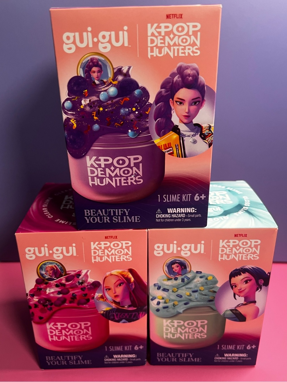 Set of 3 K-Pop Demon Hunters HUNTR/X Slime Kits: Rumi, Mira, & Zoey